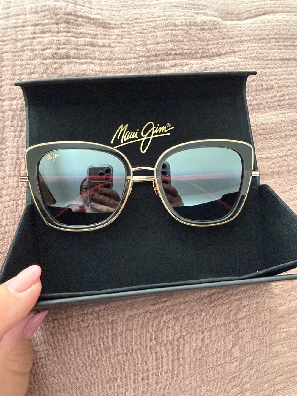 Maui Jim Black Frame Sunglasses with Gold Trim